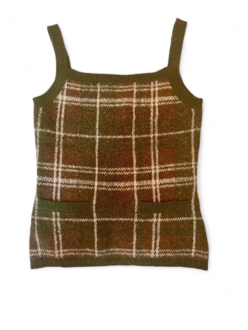 Zara Olive Green Plaid Knit Tank - Picture 2 of 4
